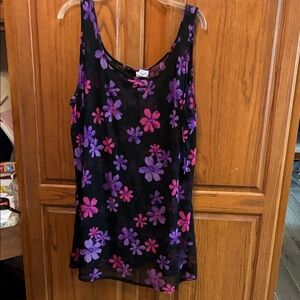 Elegant Sheer Floral Tank Top - Black and Purple size 2x
